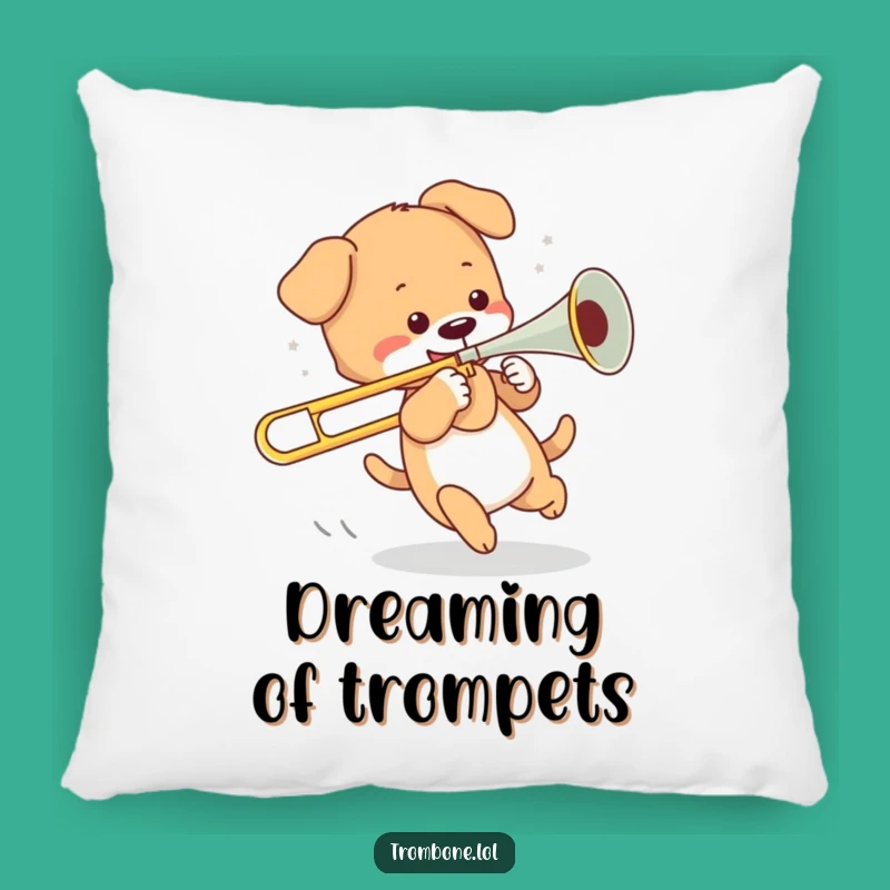 Funny Puppy Trombone Chase Pillow - Cozy Dog Comfort Gift