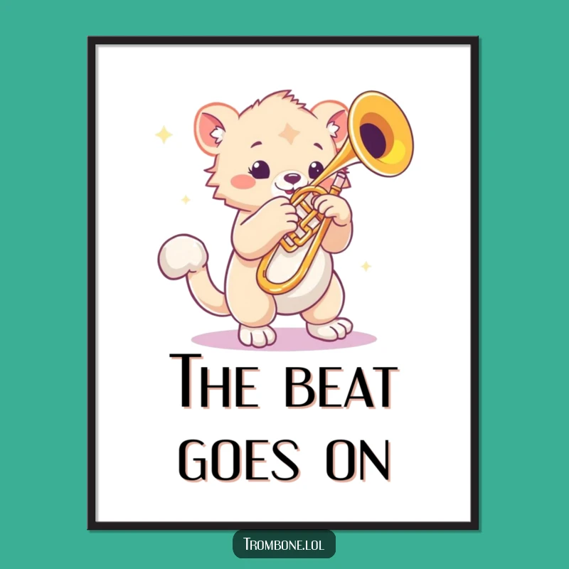 Funny Bouncy Paw Trombone Digital Art: Rhythmic Creature Print for Music Walls