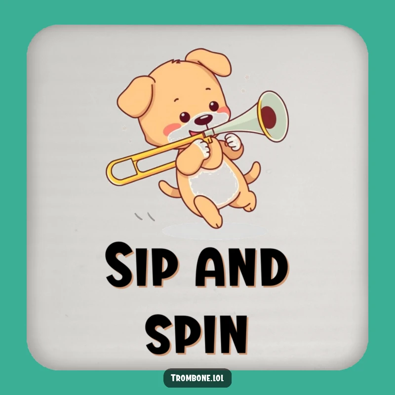 Funny Puppy Trombone Chase Coaster - Protect Surfaces Gift
