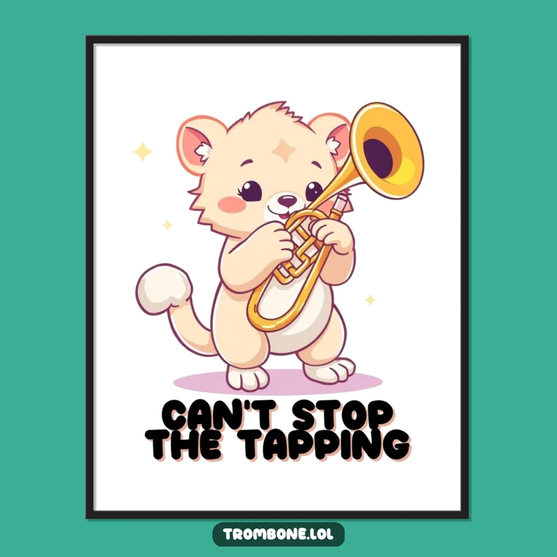 Funny Bouncy Paw Trombone Poster: Rhythmic Creature Wall Art for Music Lovers