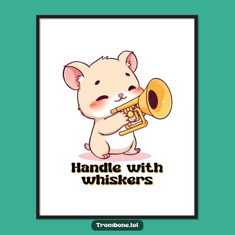 Funny Shy Trombone Creature Poster: Timid Animal Wall Art for Music Lovers