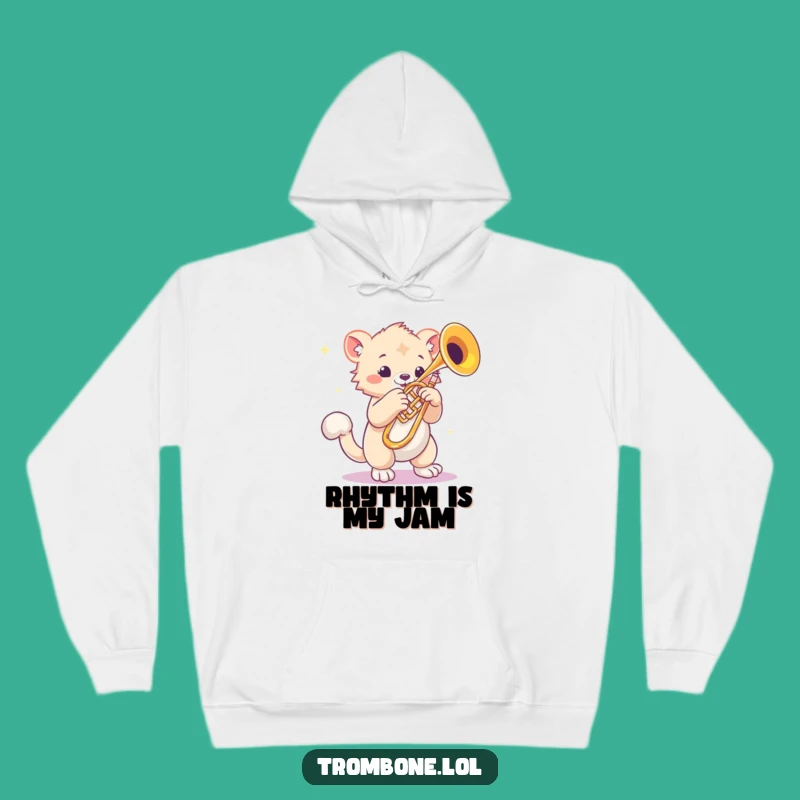 Funny Bouncy Paw Trombone Hoodie: Cozy Rhythmic Creature Sweatshirt for Music Fans