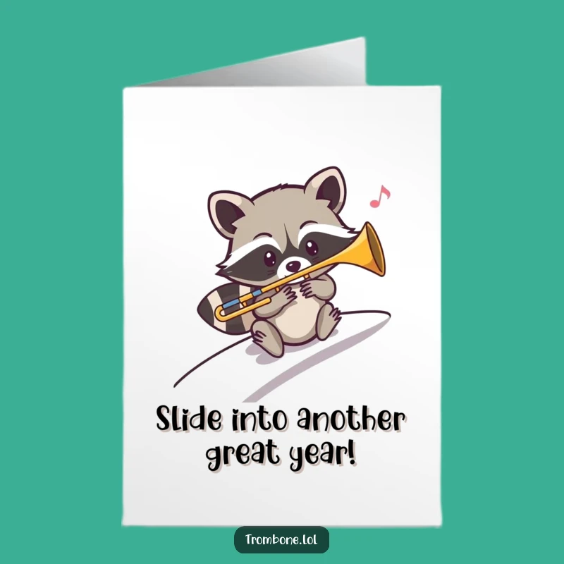 Free Printable Birthday Card: Raccoon Trombone Slide - Funny Musical DIY Gift