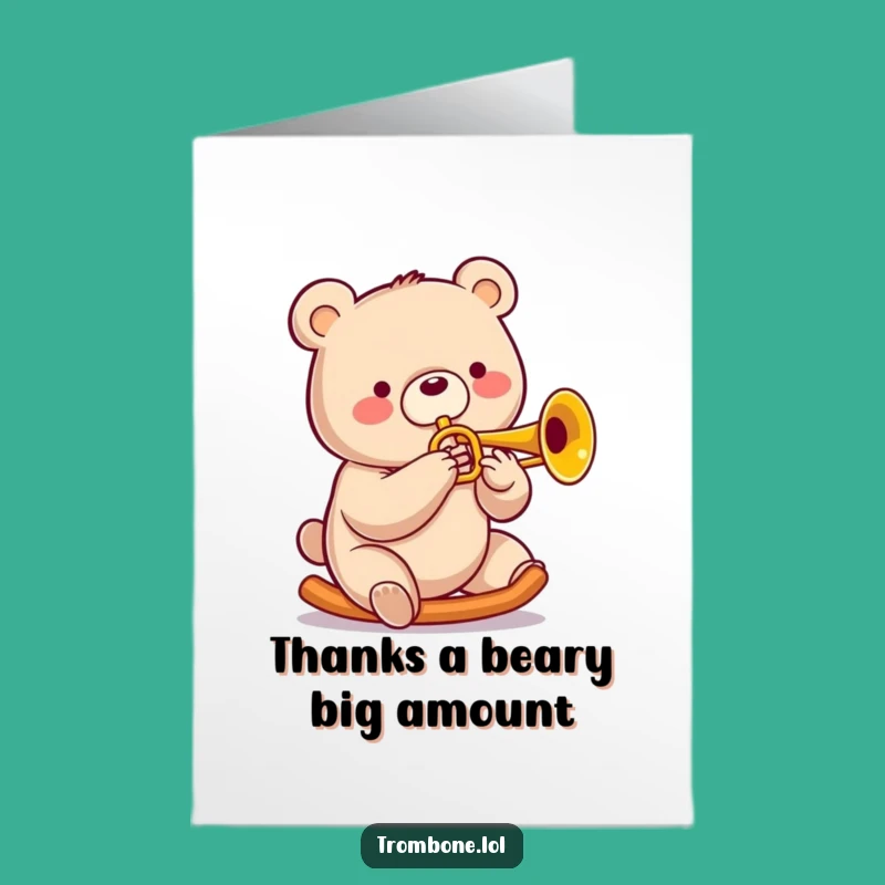 Free Printable Thank You Card: Cool Bear Trombone Player, Downloadable Appreciation Gift