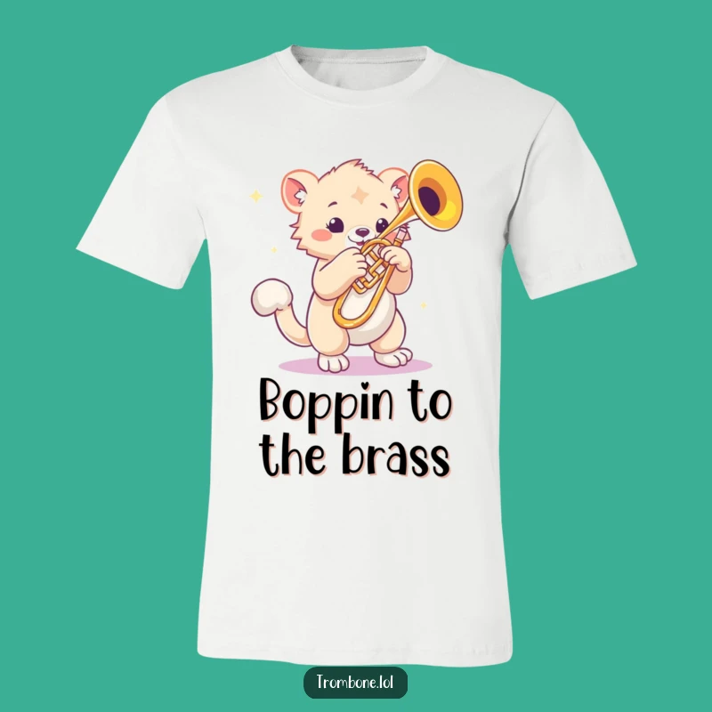 Funny Bouncy Paw Trombone T-Shirt: Rhythmic Creature Tee for Music Enthusiasts