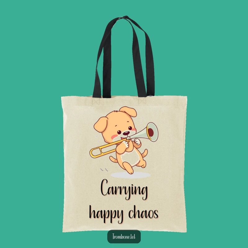 Funny Puppy Trombone Chase Tote Bag - Carry Your Joy Gift